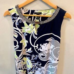 Alfani dress with decorative neckline.